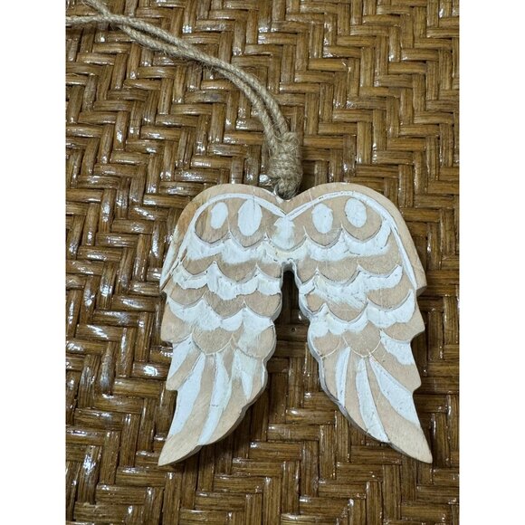 Hand Crafted Wooden Angel Wings Ornament With Jute Hanging String - Picture 1 of 5